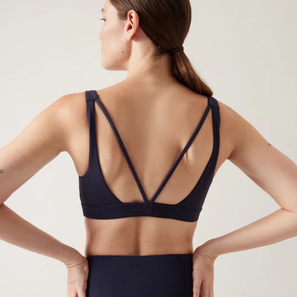 Athleta Exhale Bra size small navy blue EUC